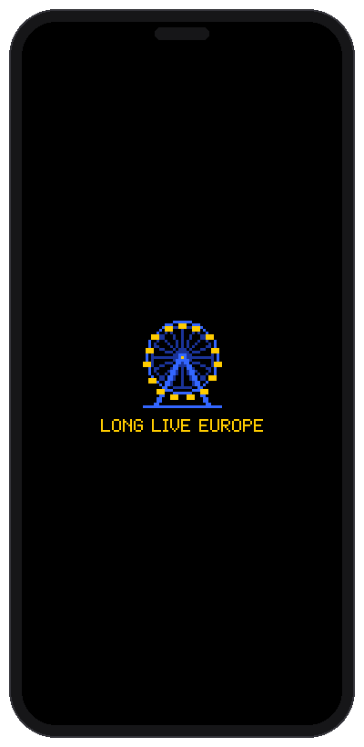 A phone showing one of the wallpapers: a small blue and yellow pixel-art picture on black