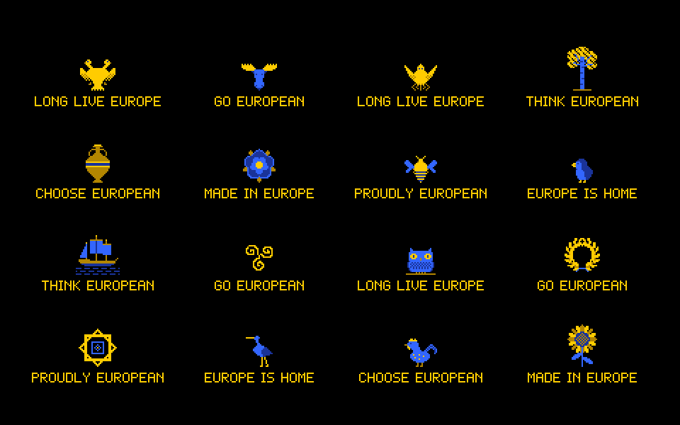 Symbols 1: 16 pixel-art wallpapers on black